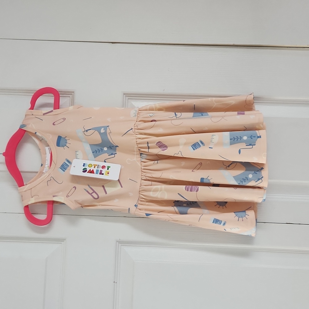 NWT Dot Dot Smile Peach with sewing machine, bobbin, scissors Twirl Dress